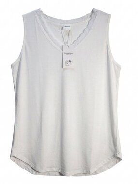 NWT | Cloud White Lace Trim V Neck Tank Top Scalloped Sleeveless | Larg